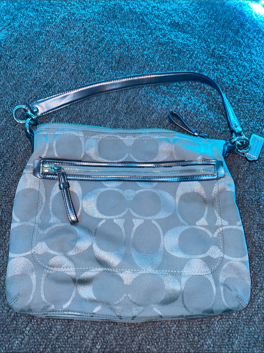 Coach Gray Jacquard Shoulder Bag with Silver Hardware
